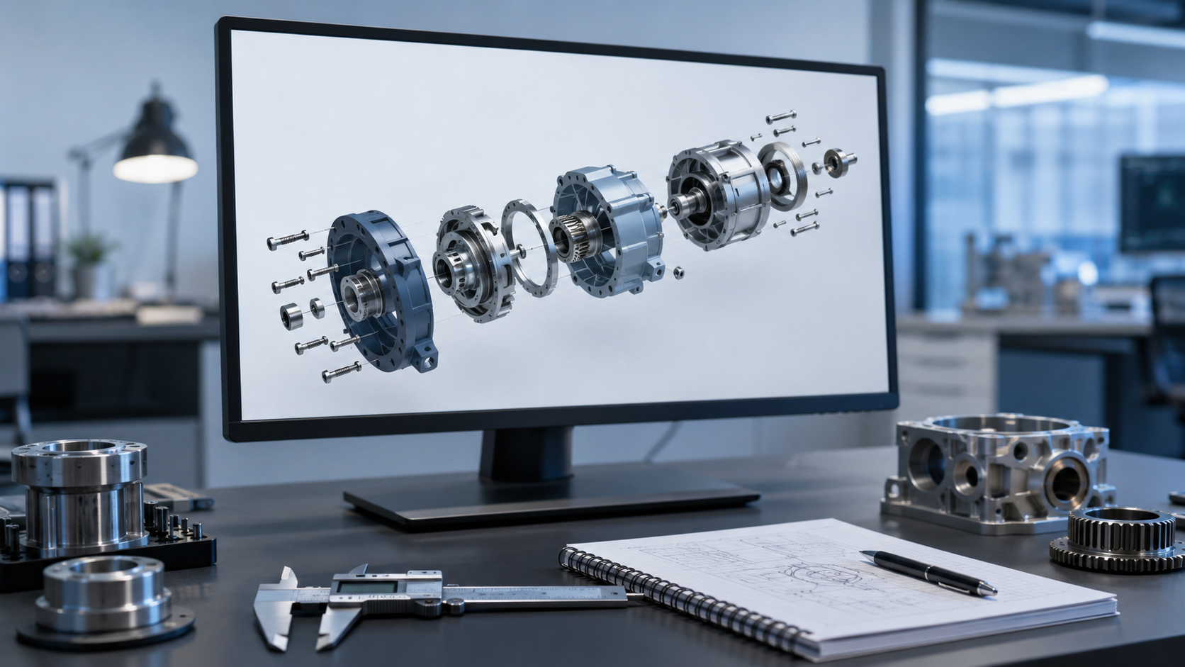 Exploded assembly view on design workstation